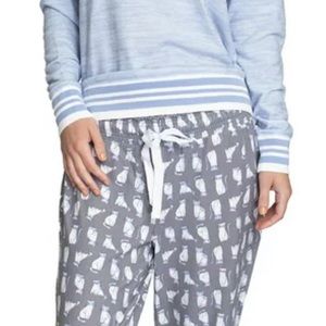 Hanes Women's Long Sleeve Top and Jogger Pajama Set, 2pc new Large Cat print